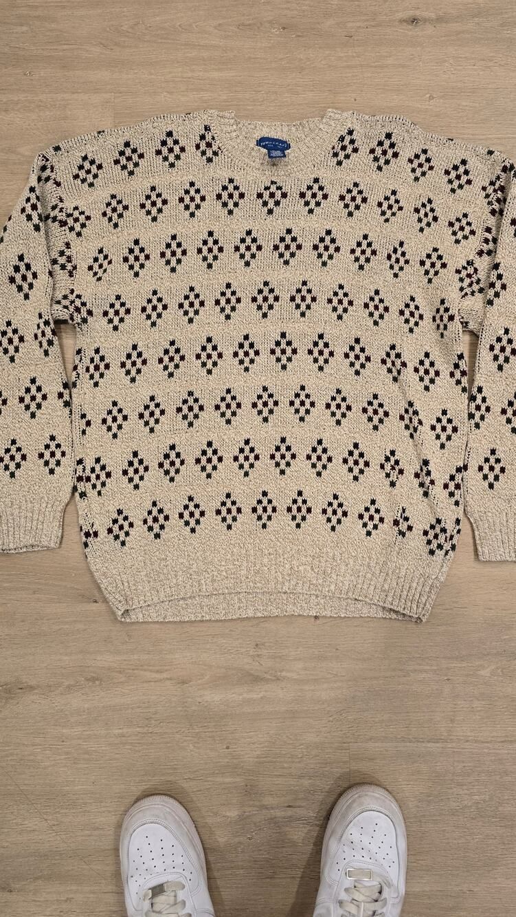 Vintage 90s Towncraft USA-Made Geometric Knit Sweater - Picture 1 of 2